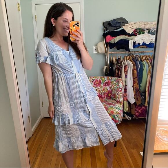 NWT lemlem Blue White Striped Button Front MIDI Dress XS - Picture 13 of 14